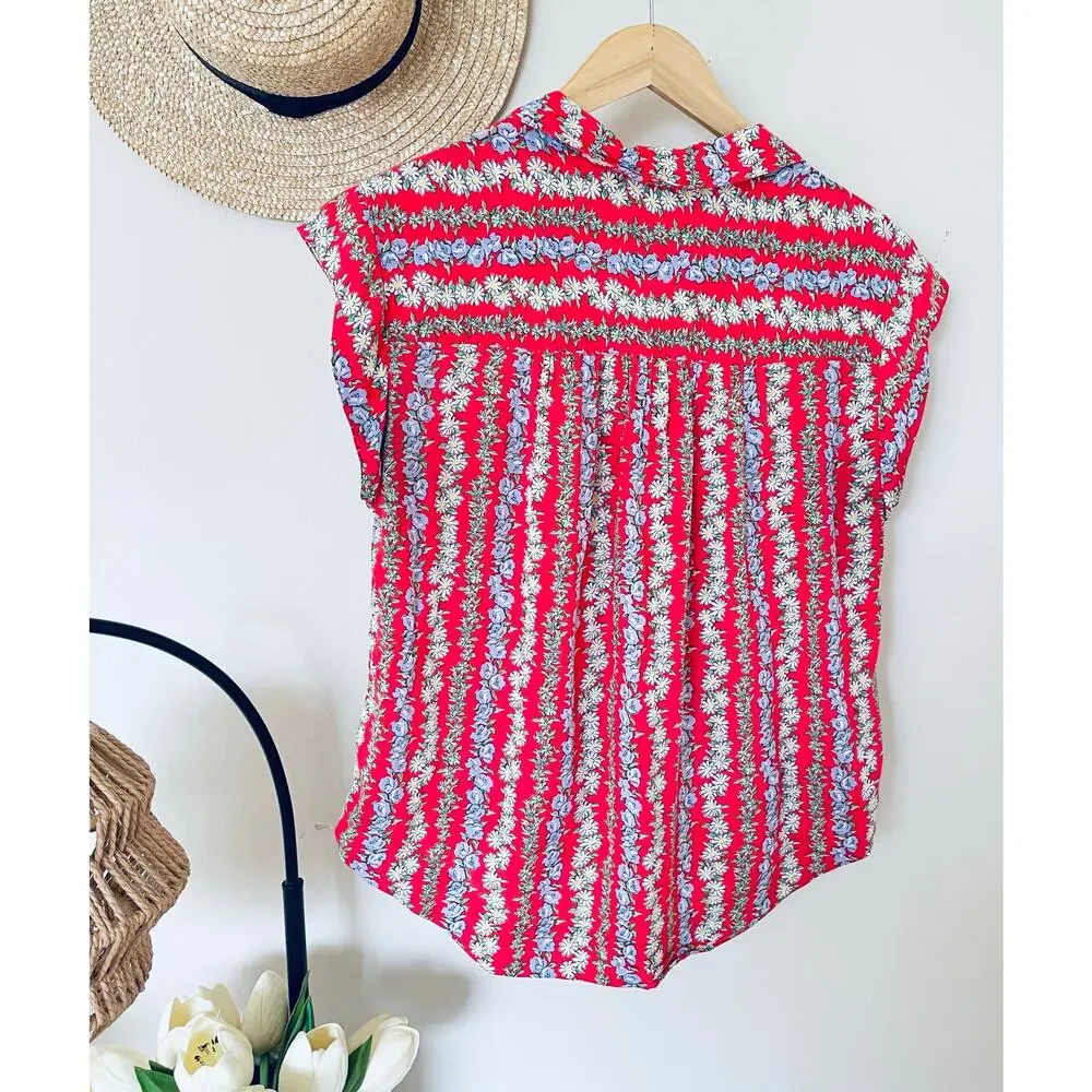 Anthropologie 49 of 52 Conversations Red Floral Colloquial Top - Picture 4 of 6